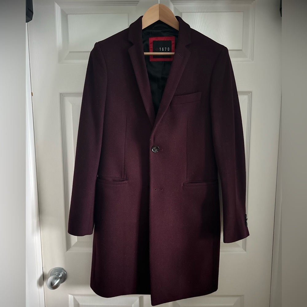 1670 (From the Bay) Men's Wool Blend Burgundy Overcoat 36R